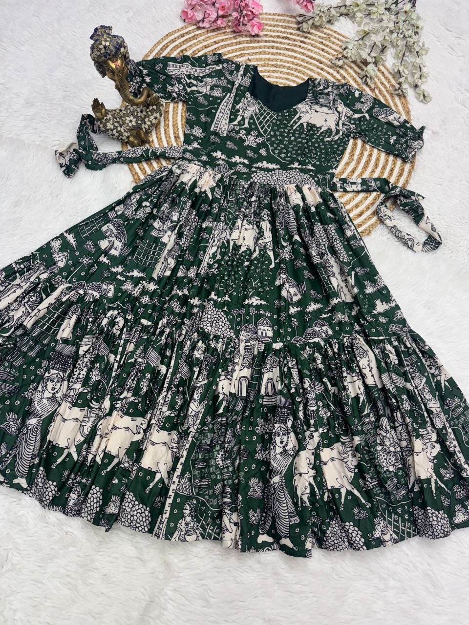 Muslin Cotton 2-Layer Printed Stylish Ethnic Dress (Available in Sizes S to XXXL)
