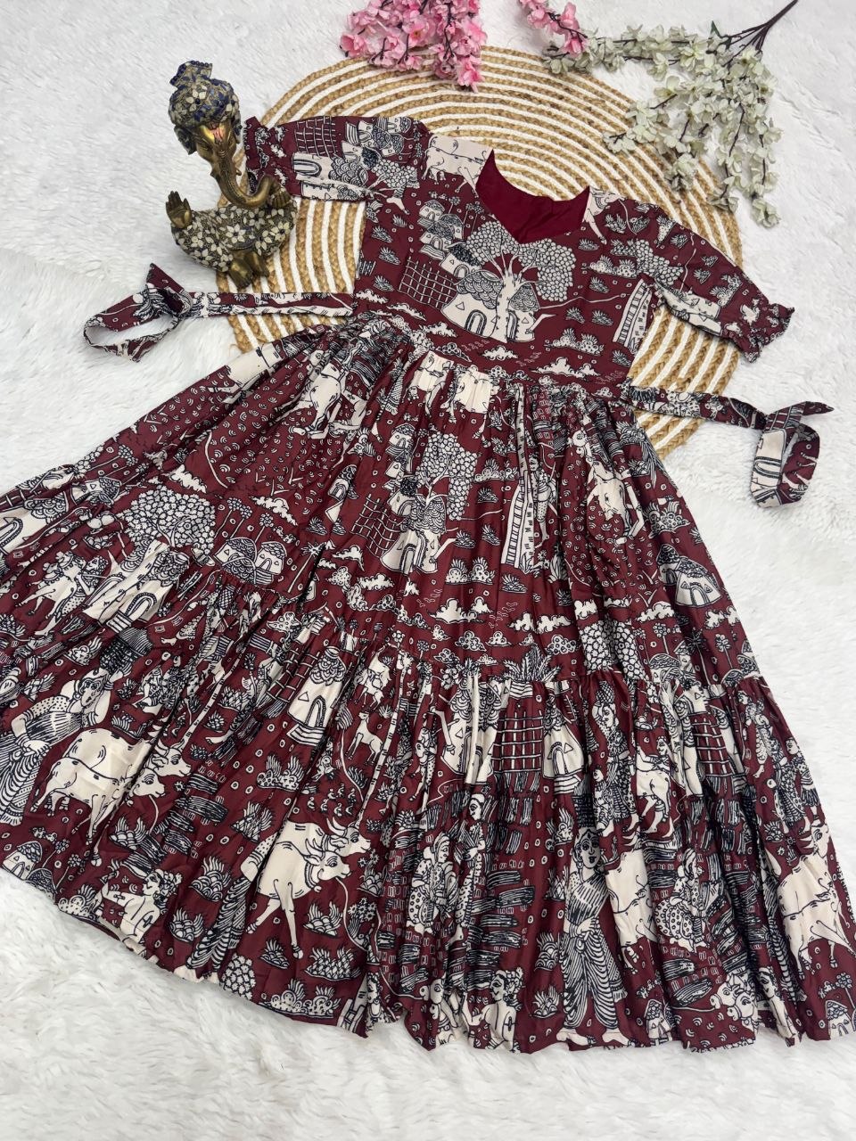 Muslin Cotton 2-Layer Printed Stylish Ethnic Dress (Available in Sizes S to XXXL)