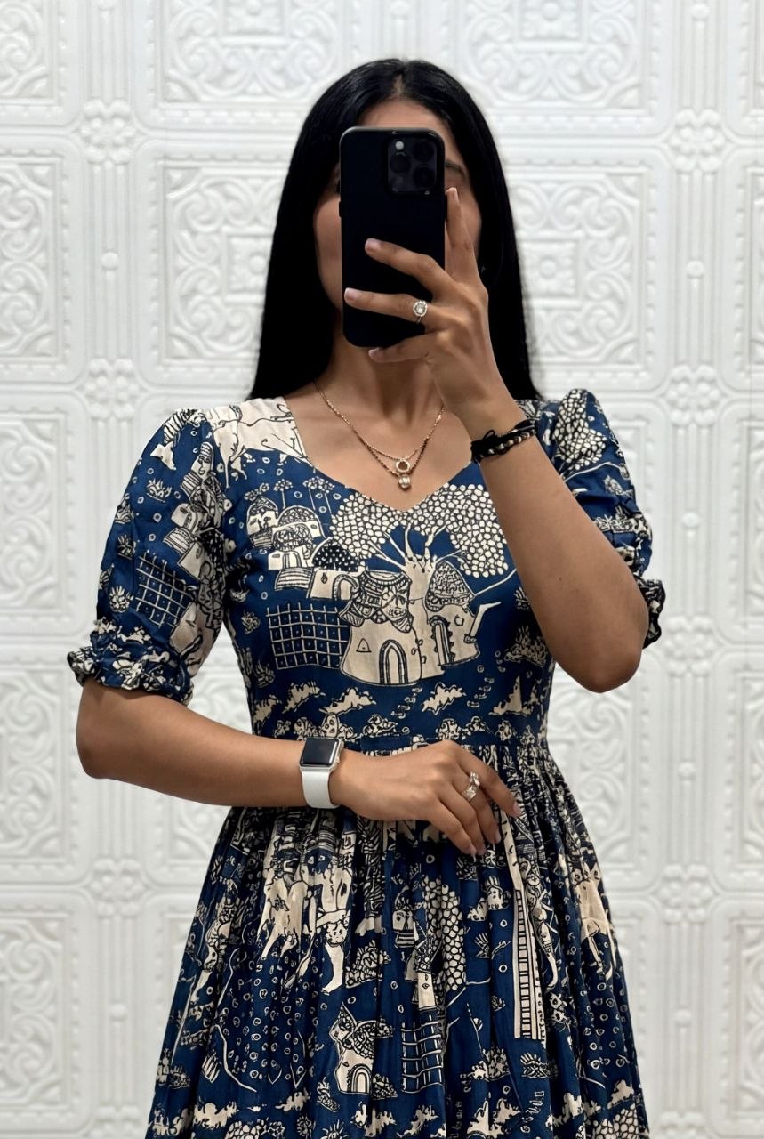 Muslin Cotton 2-Layer Printed Stylish Ethnic Dress (Available in Sizes S to XXXL)