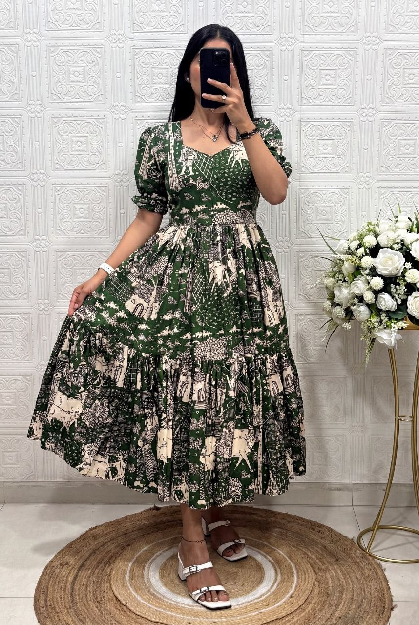 Muslin Cotton 2-Layer Printed Stylish Ethnic Dress (Available in Sizes S to XXXL)