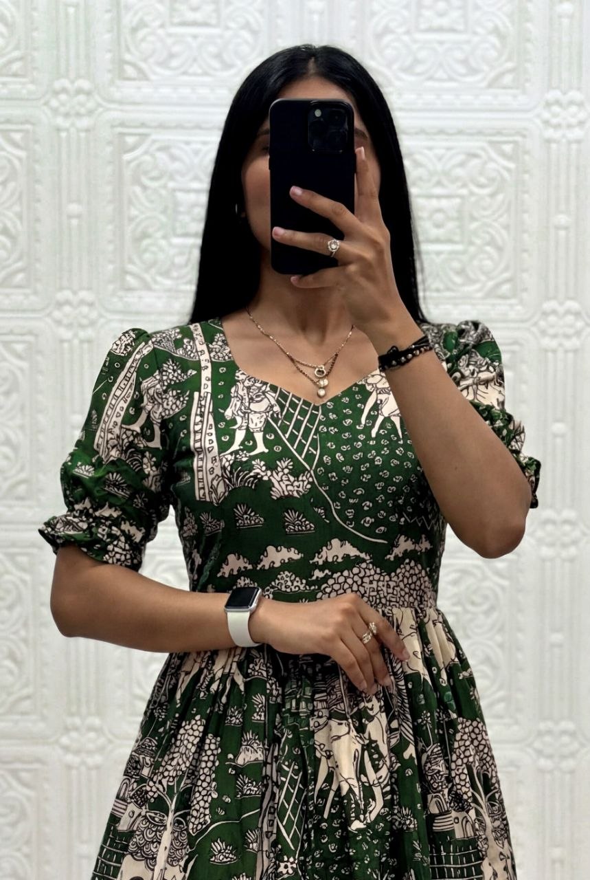 Muslin Cotton 2-Layer Printed Stylish Ethnic Dress (Available in Sizes S to XXXL)