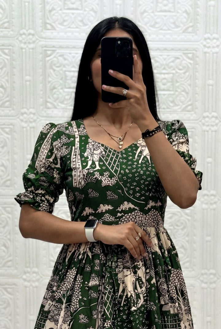 Muslin Cotton 2-Layer Printed Stylish Ethnic Dress (Available in Sizes S to XXXL)