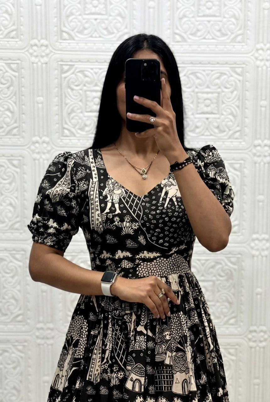 Muslin Cotton 2-Layer Printed Stylish Ethnic Dress (Available in Sizes S to XXXL)