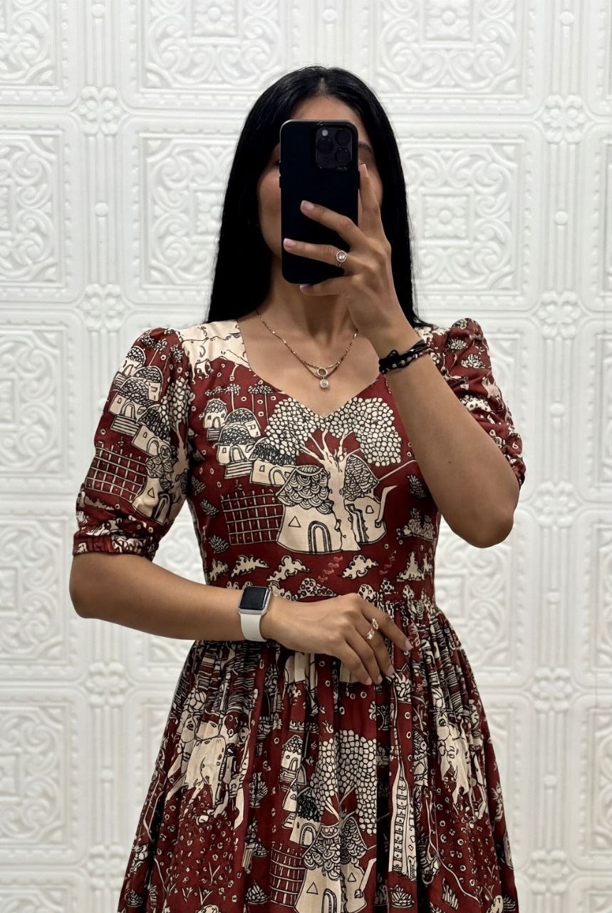 Muslin Cotton 2-Layer Printed Stylish Ethnic Dress (Available in Sizes S to XXXL)