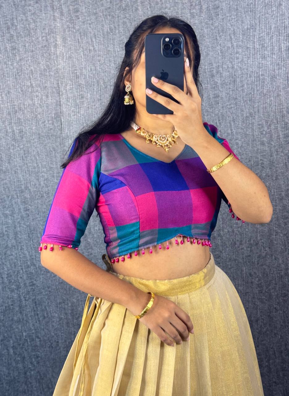 Designer Original Kerala Pattu Gown with Madras Cotton Silk Chex Border, Micro Lining, 43+ Length, Multiple Sizes (S to 3XL)