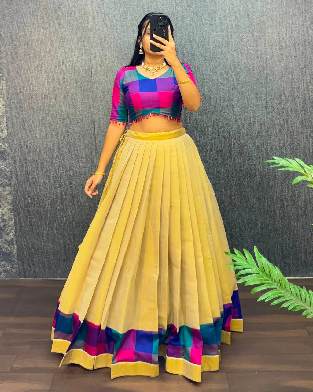 Designer Original Kerala Pattu Gown with Madras Cotton Silk Chex Border, Micro Lining, 43+ Length, Multiple Sizes (S to 3XL)