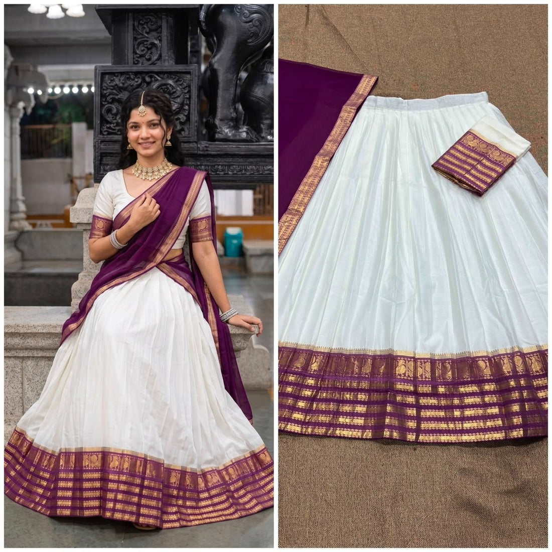 Exquisite Onam Special Mul Cotton Zari Woven Lehenga Choli with Georgette Dupatta