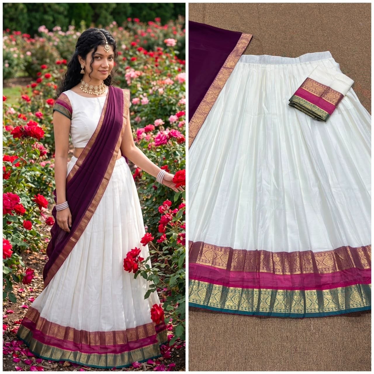 Exquisite Onam Special Mul Cotton Zari Woven Lehenga Choli with Georgette Dupatta