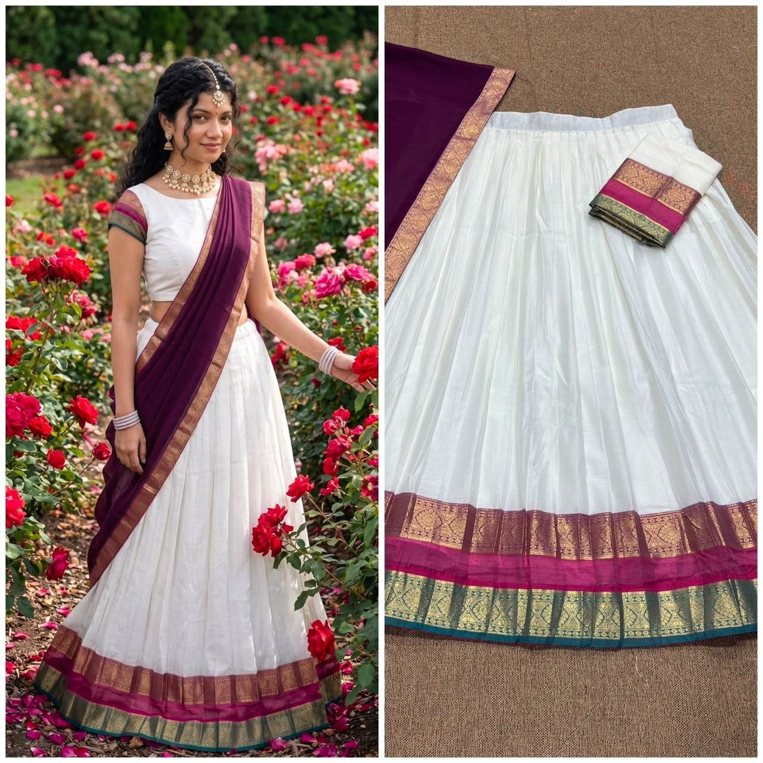 Exquisite Onam Special Mul Cotton Zari Woven Lehenga Choli with Georgette Dupatta
