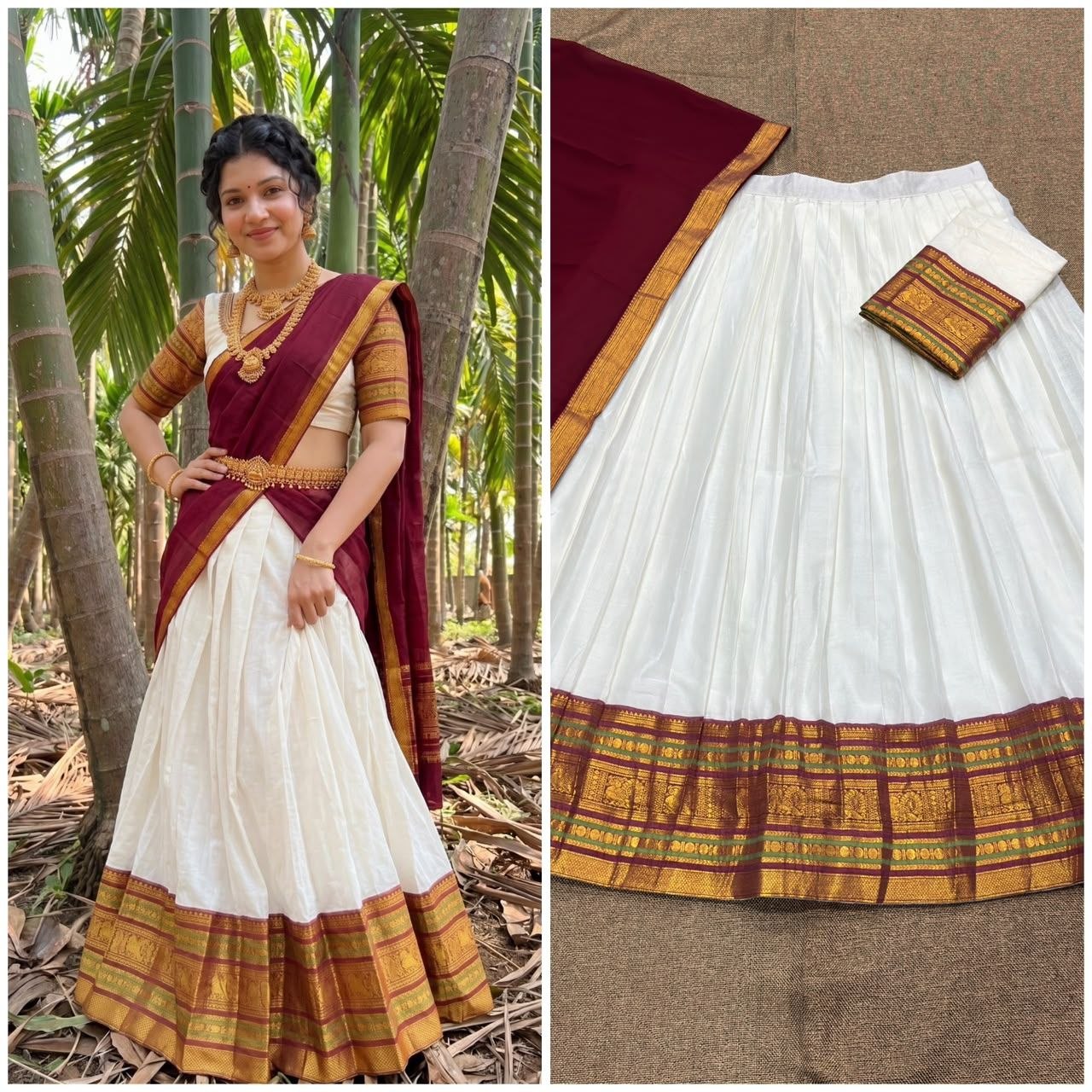 Exquisite Onam Special Mul Cotton Zari Woven Lehenga Choli with Georgette Dupatta