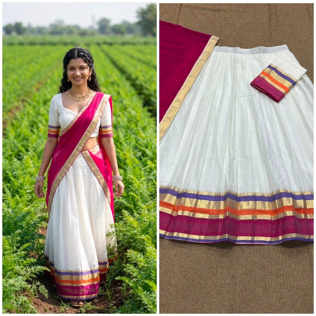 Exquisite Onam Special Mul Cotton Zari Woven Lehenga Choli with Georgette Dupatta