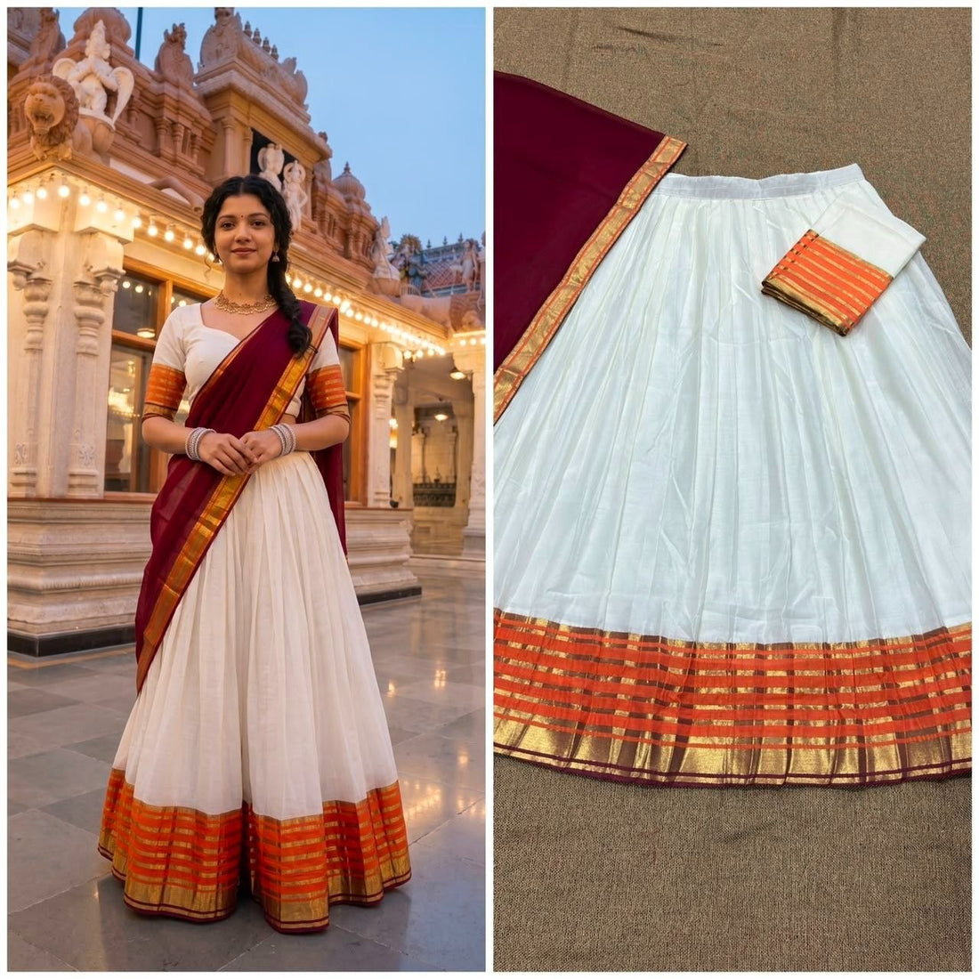 Exquisite Onam Special Mul Cotton Zari Woven Lehenga Choli with Georgette Dupatta