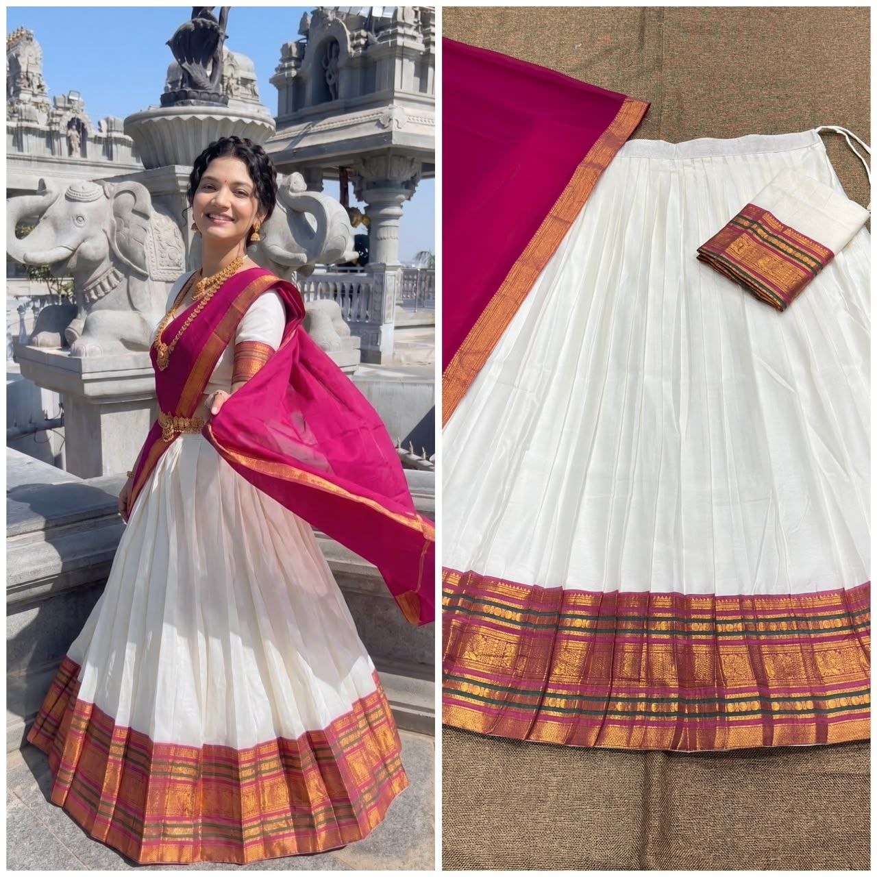 Exquisite Onam Special Mul Cotton Zari Woven Lehenga Choli with Georgette Dupatta