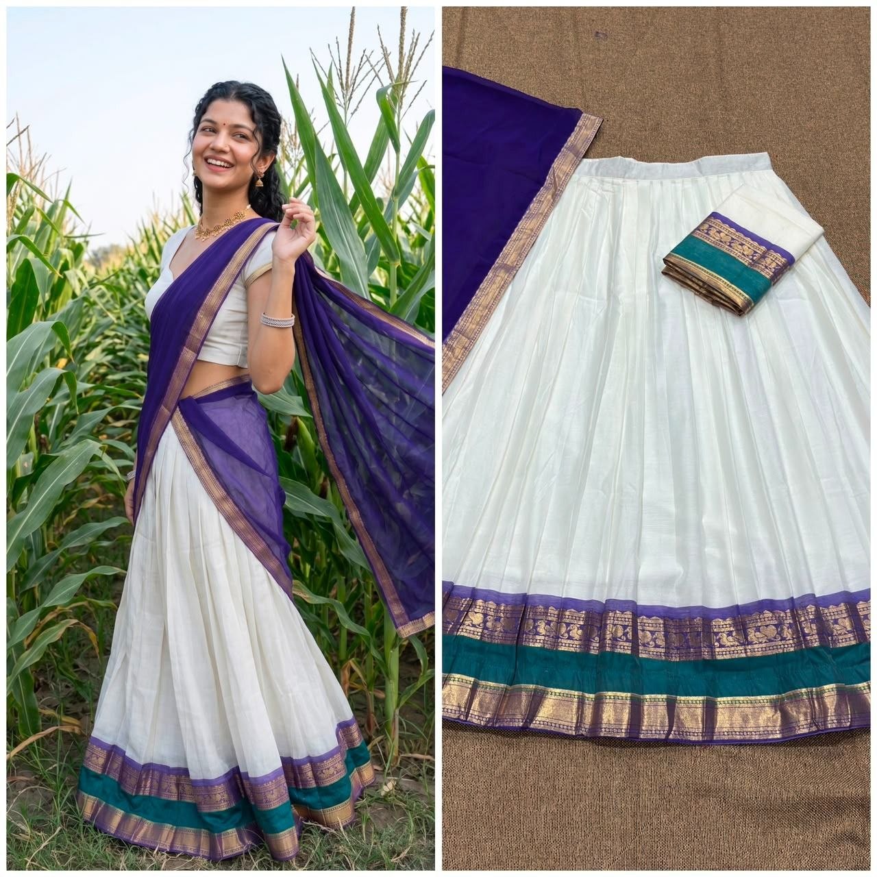 Exquisite Onam Special Mul Cotton Zari Woven Lehenga Choli with Georgette Dupatta