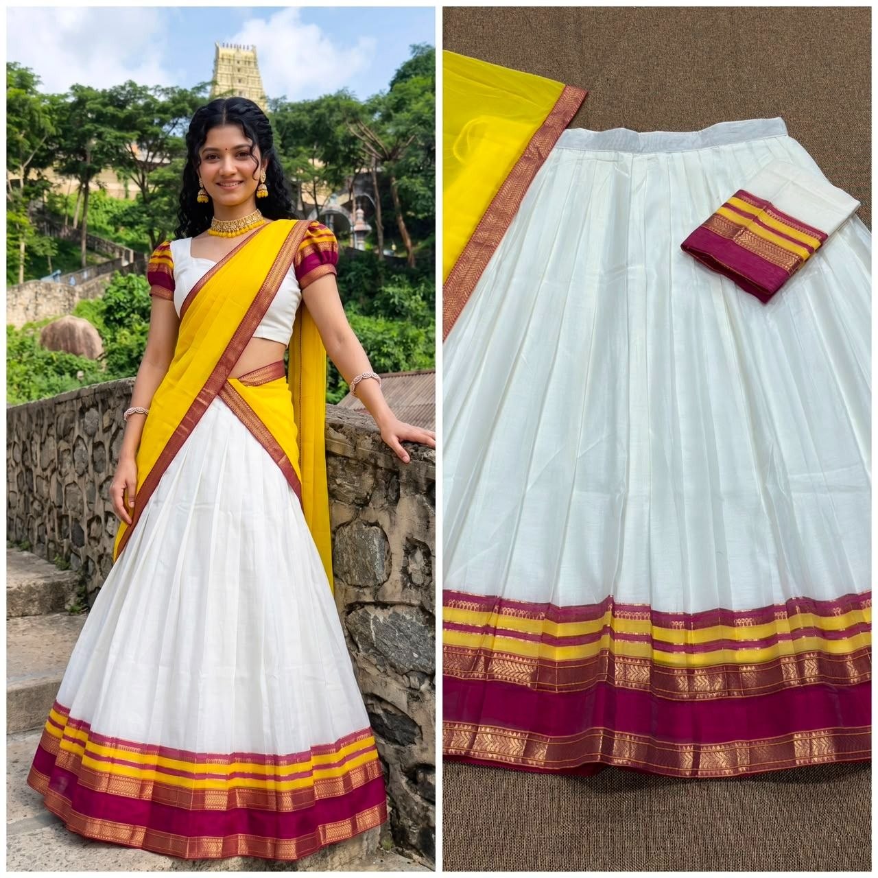 Exquisite Onam Special Mul Cotton Zari Woven Lehenga Choli with Georgette Dupatta