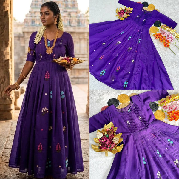 Festive Special Embroidered Mul Cotton Gown with 4.5M Flair