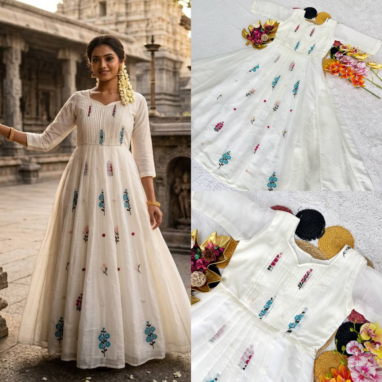 Festive Special Embroidered Mul Cotton Gown with 4.5M Flair