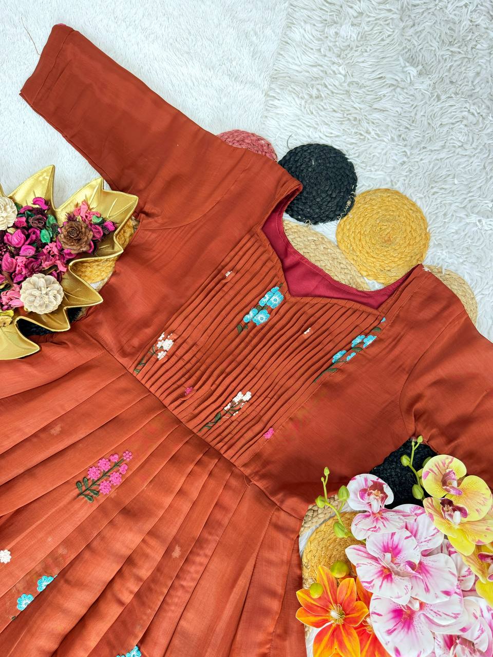 Festive Special Embroidered Mul Cotton Gown with 4.5M Flair