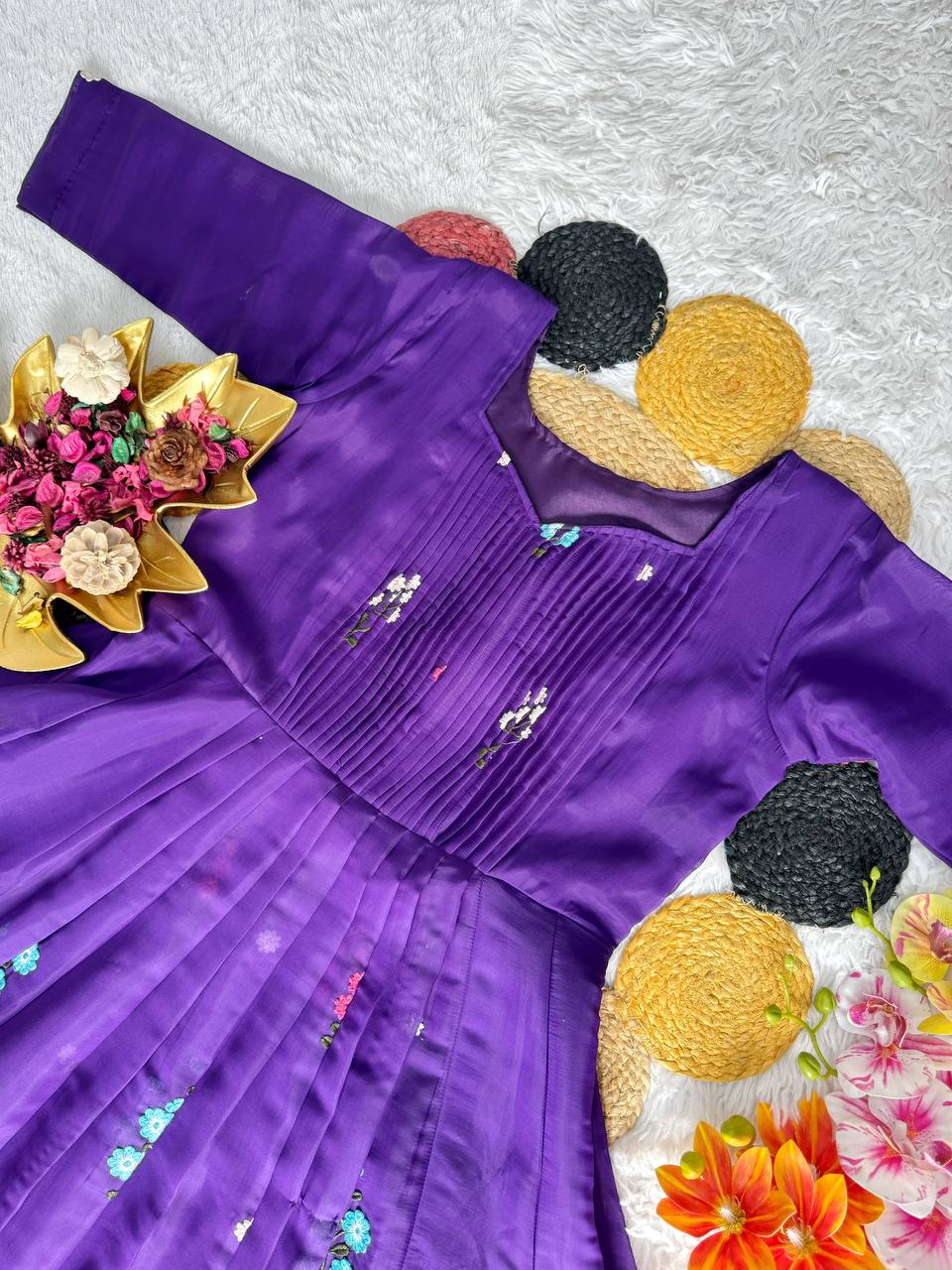 Festive Special Embroidered Mul Cotton Gown with 4.5M Flair