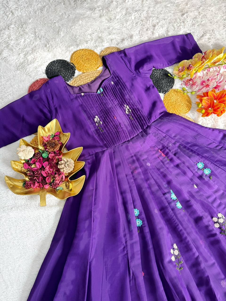 Festive Special Embroidered Mul Cotton Gown with 4.5M Flair