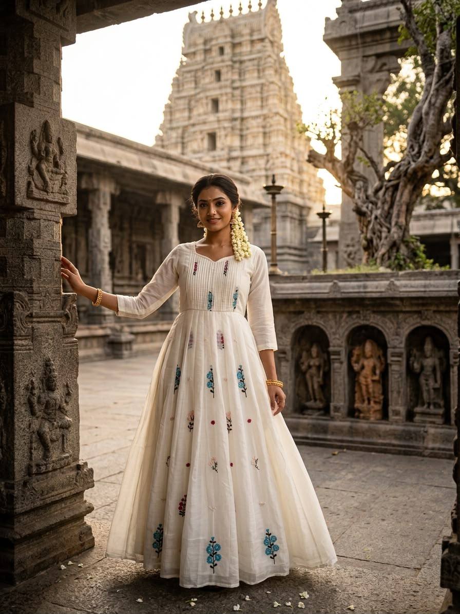 Festive Special Embroidered Mul Cotton Gown with 4.5M Flair