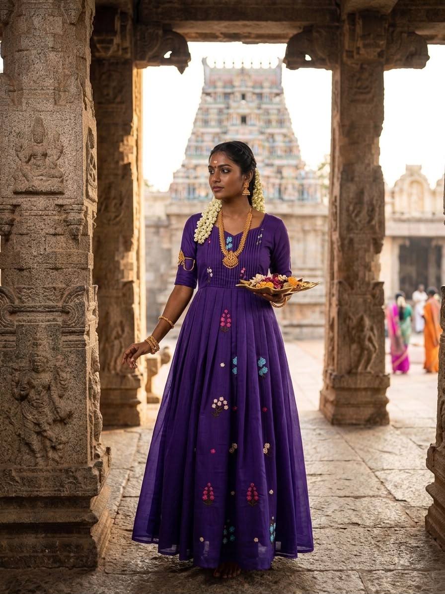 Festive Special Embroidered Mul Cotton Gown with 4.5M Flair