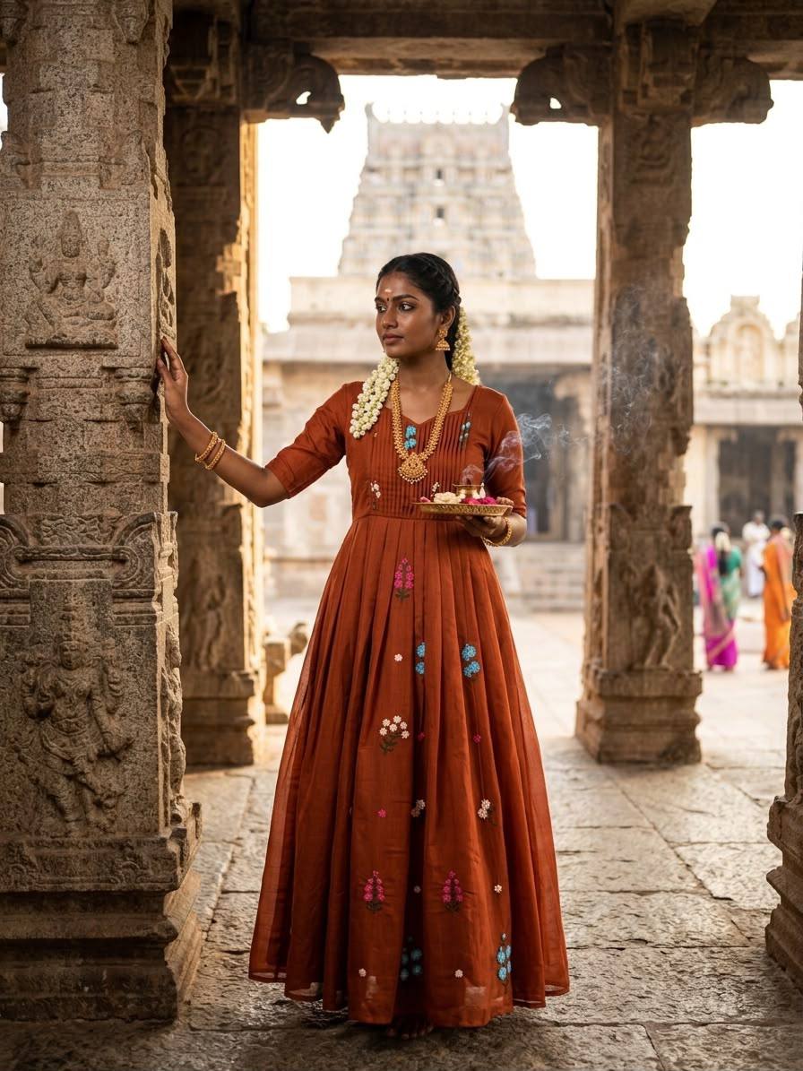Festive Special Embroidered Mul Cotton Gown with 4.5M Flair