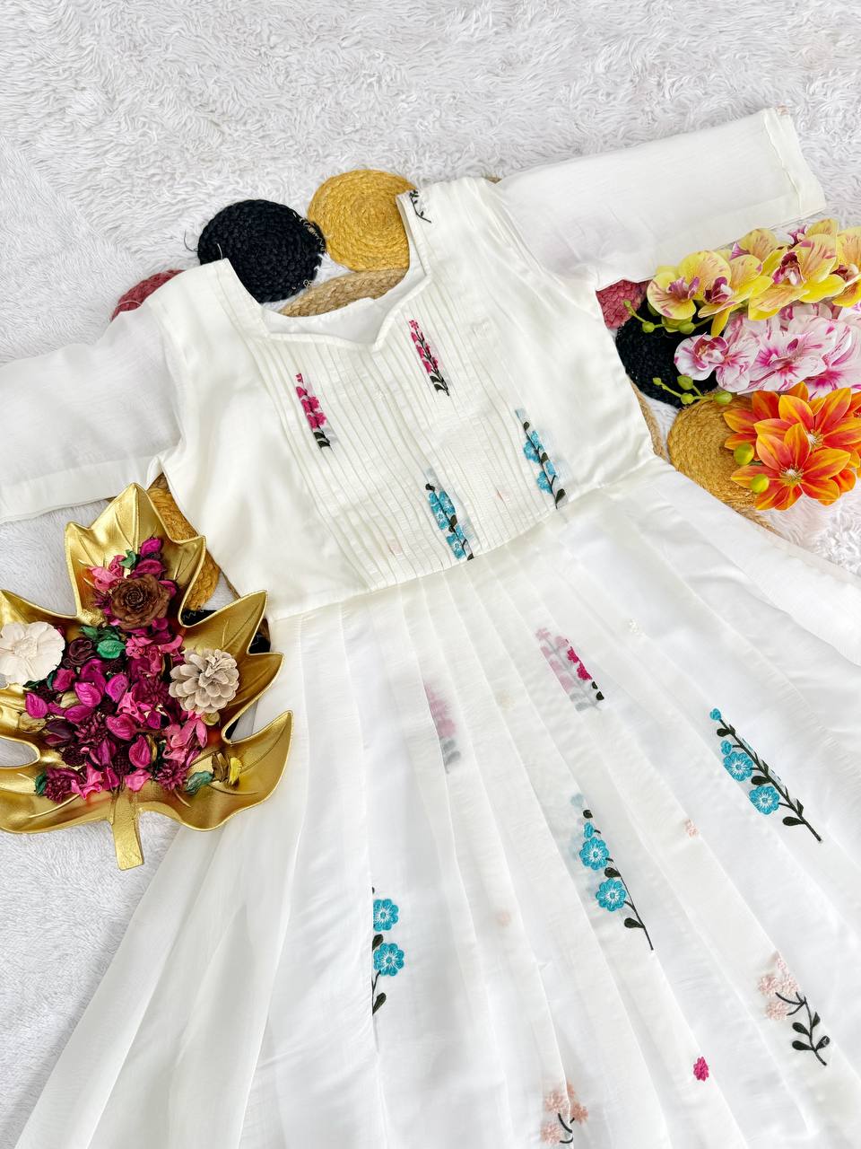Festive Special Embroidered Mul Cotton Gown with 4.5M Flair