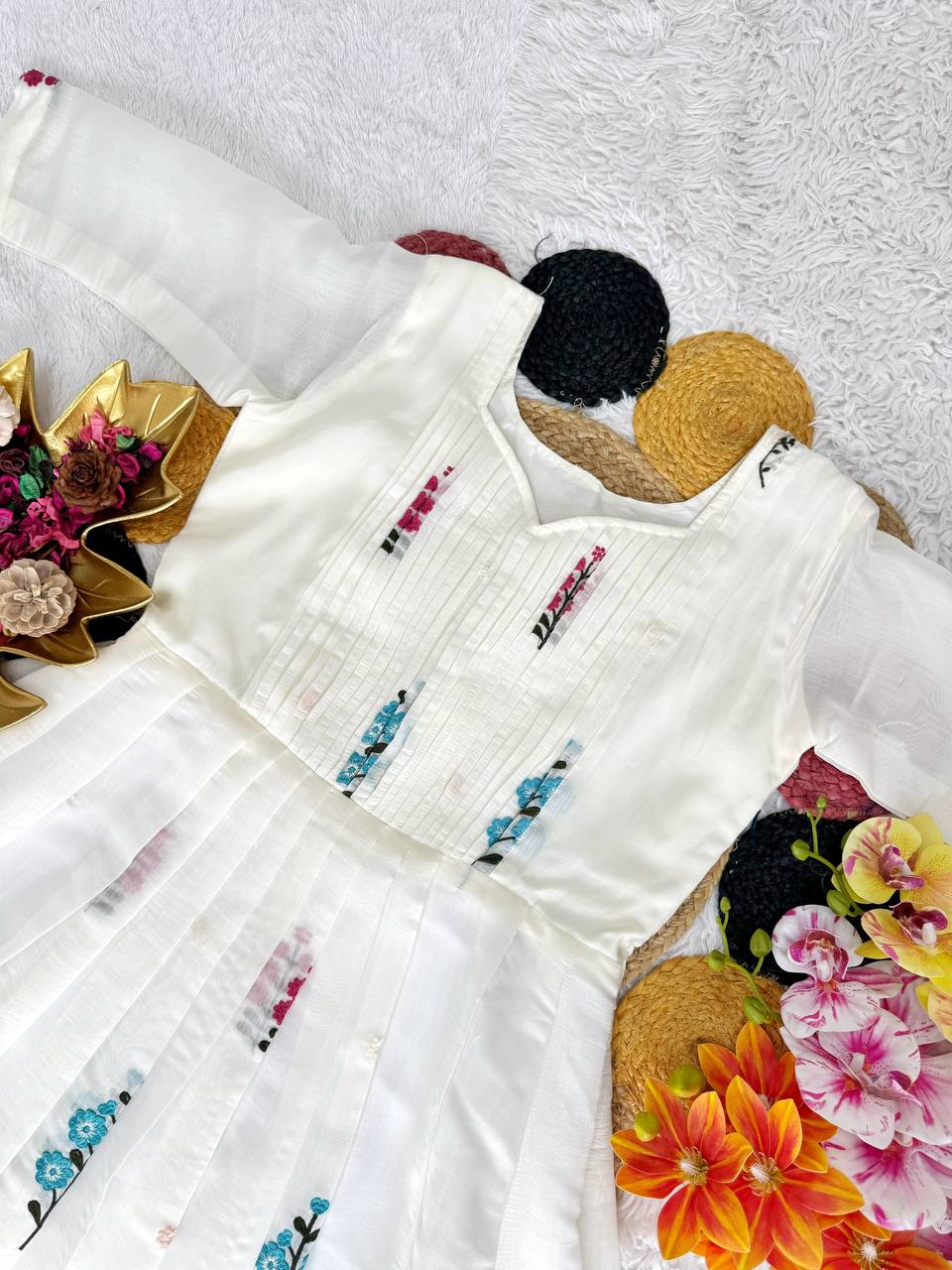 Festive Special Embroidered Mul Cotton Gown with 4.5M Flair