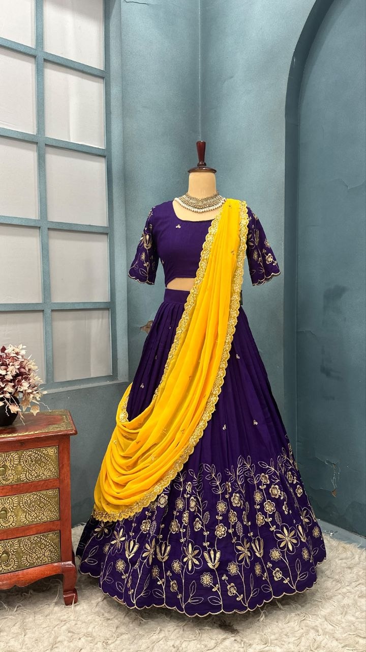 Floral Vichitra Silk Lehenga Set with Blush Pink Dupatta