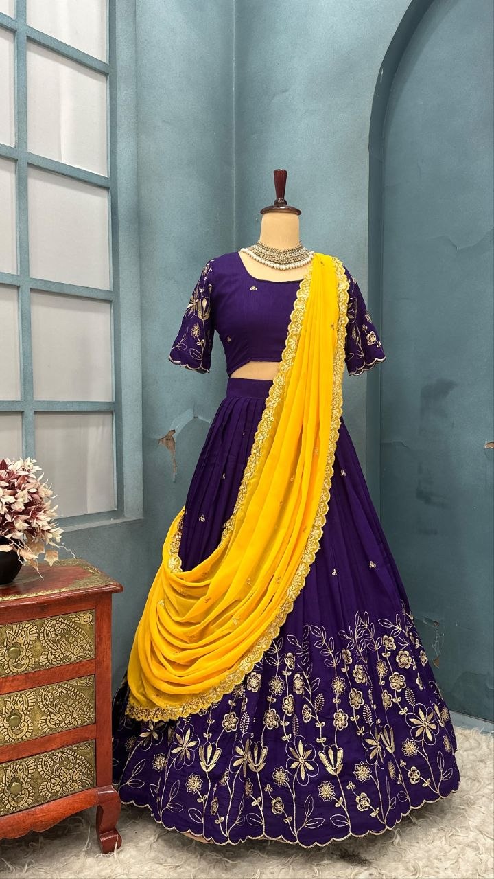 Floral Vichitra Silk Lehenga Set with Blush Pink Dupatta