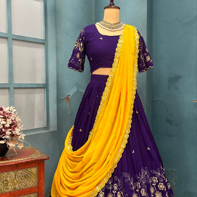 Floral Vichitra Silk Lehenga Set with Blush Pink Dupatta