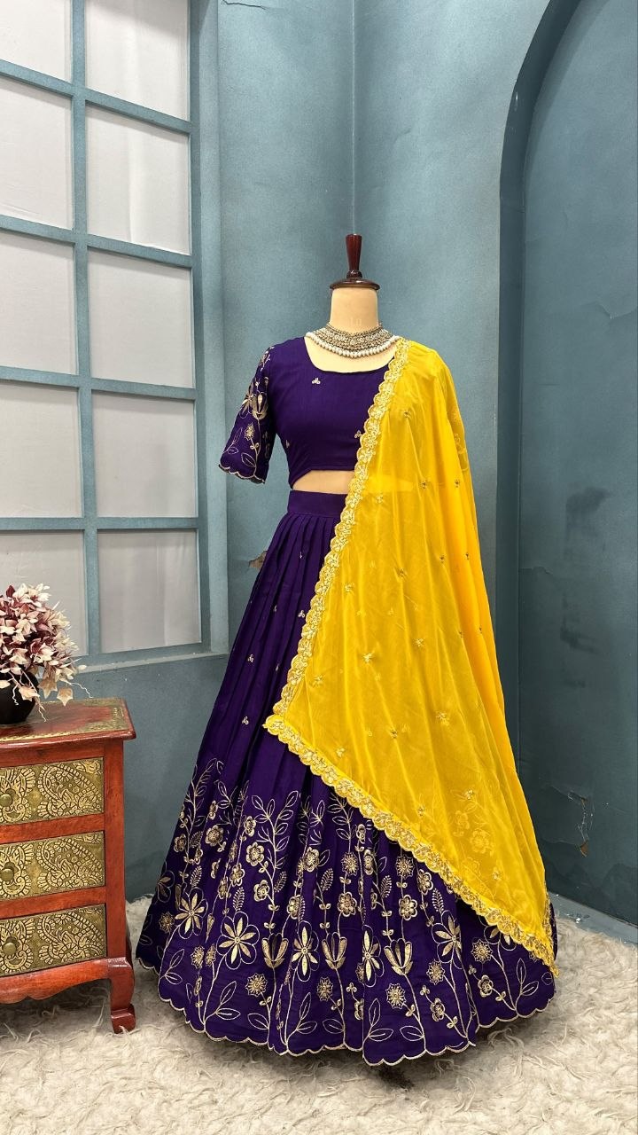 Floral Vichitra Silk Lehenga Set with Blush Pink Dupatta