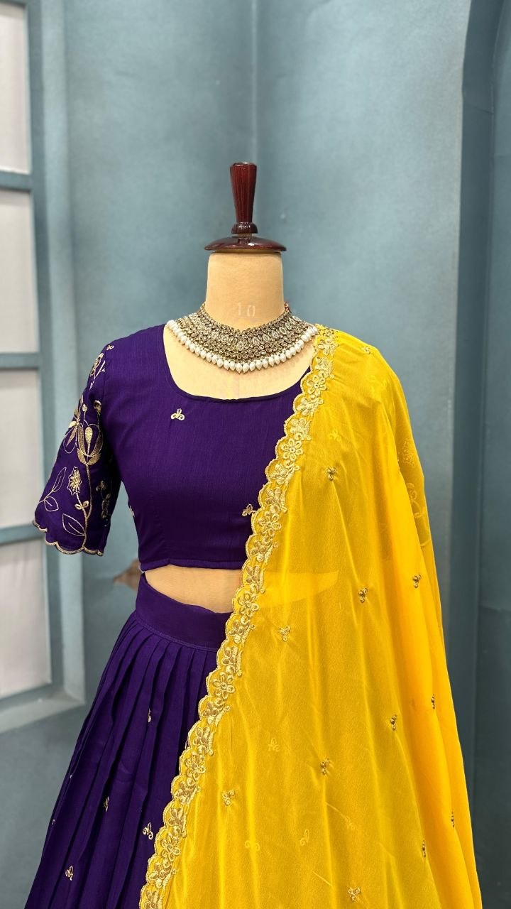 Floral Vichitra Silk Lehenga Set with Blush Pink Dupatta