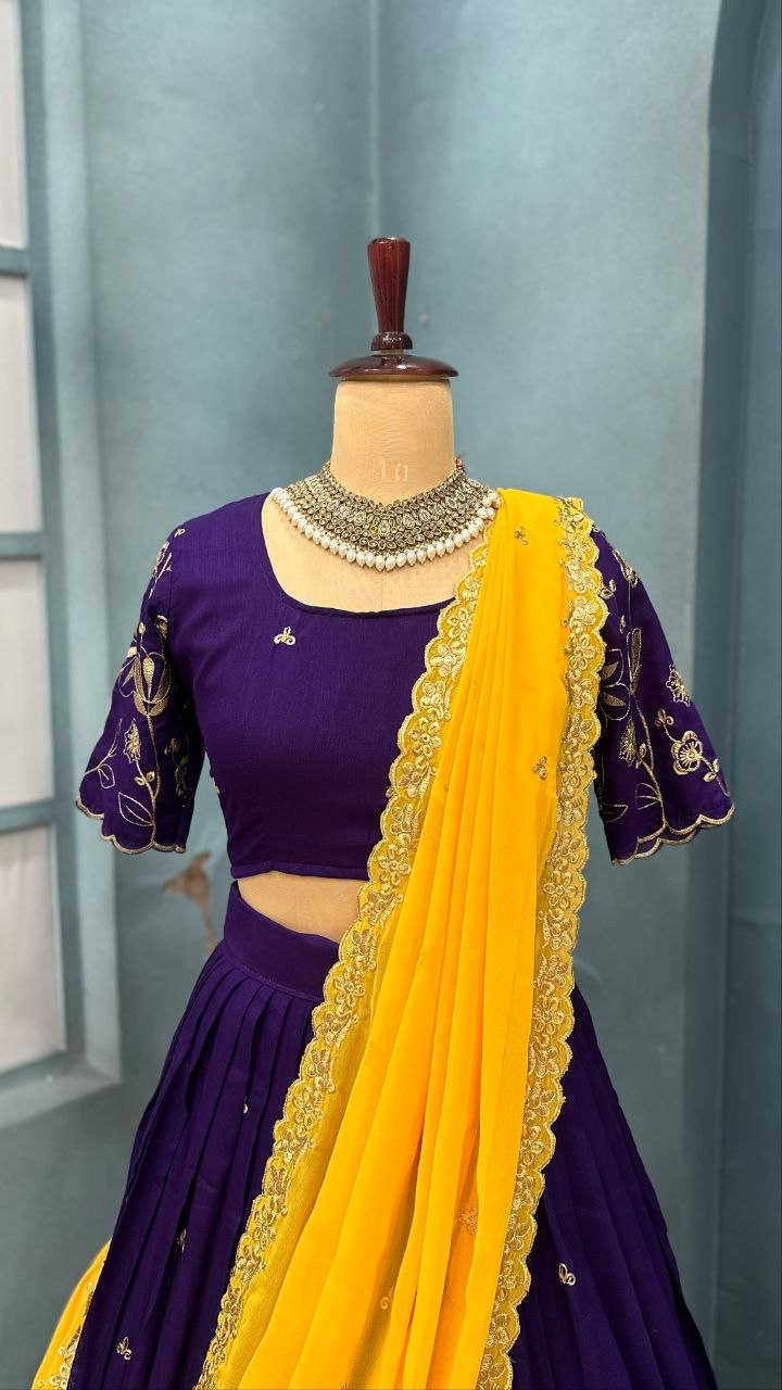 Floral Vichitra Silk Lehenga Set with Blush Pink Dupatta