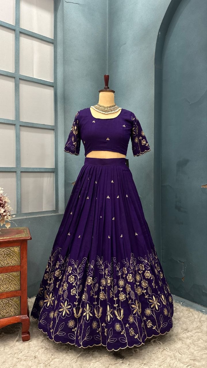 Floral Vichitra Silk Lehenga Set with Blush Pink Dupatta