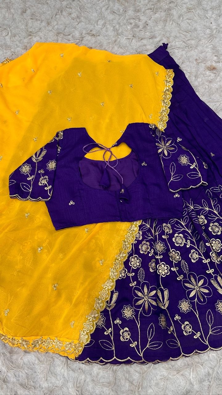 Floral Vichitra Silk Lehenga Set with Blush Pink Dupatta
