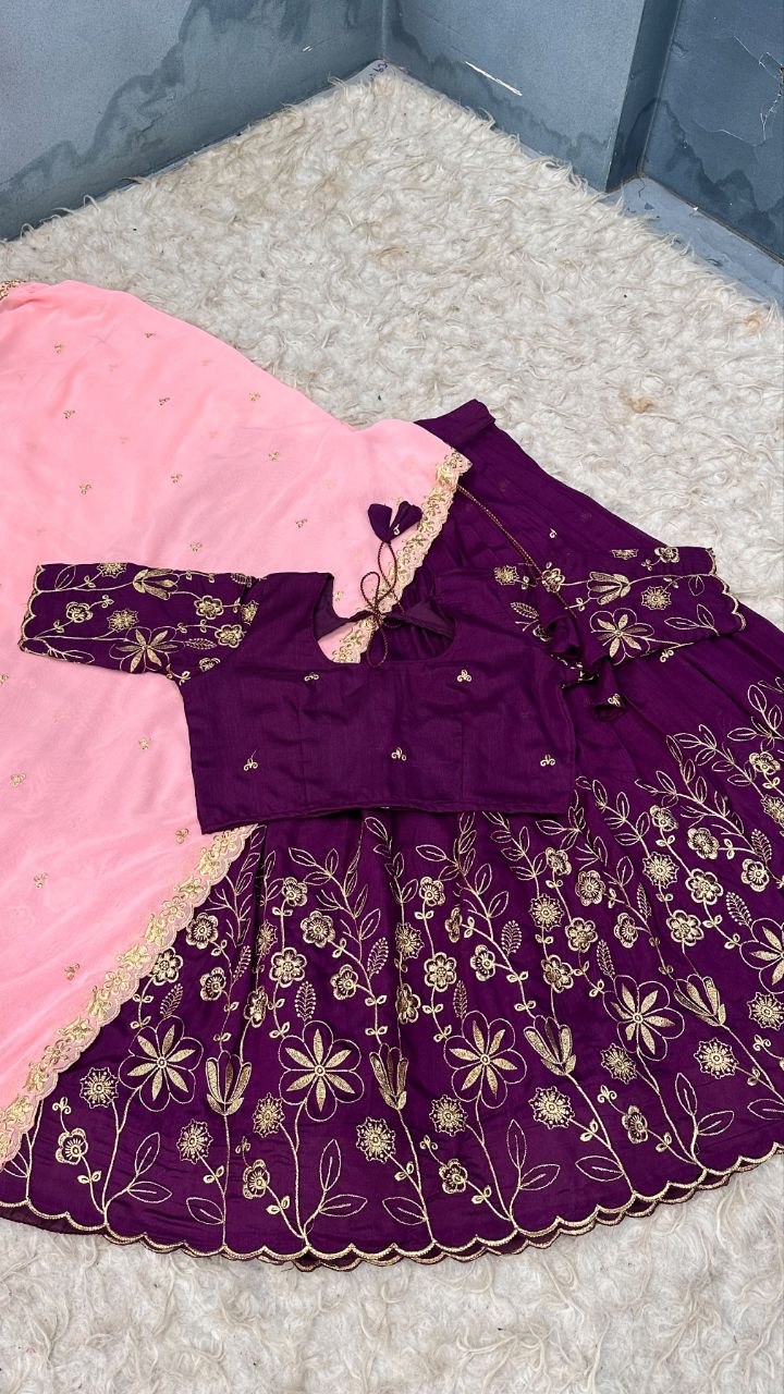 Floral Vichitra Silk Lehenga Set with Blush Pink Dupatta
