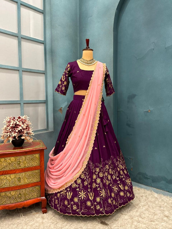 Floral Vichitra Silk Lehenga Set with Blush Pink Dupatta