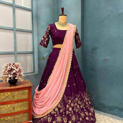 Floral Vichitra Silk Lehenga Set with Blush Pink Dupatta