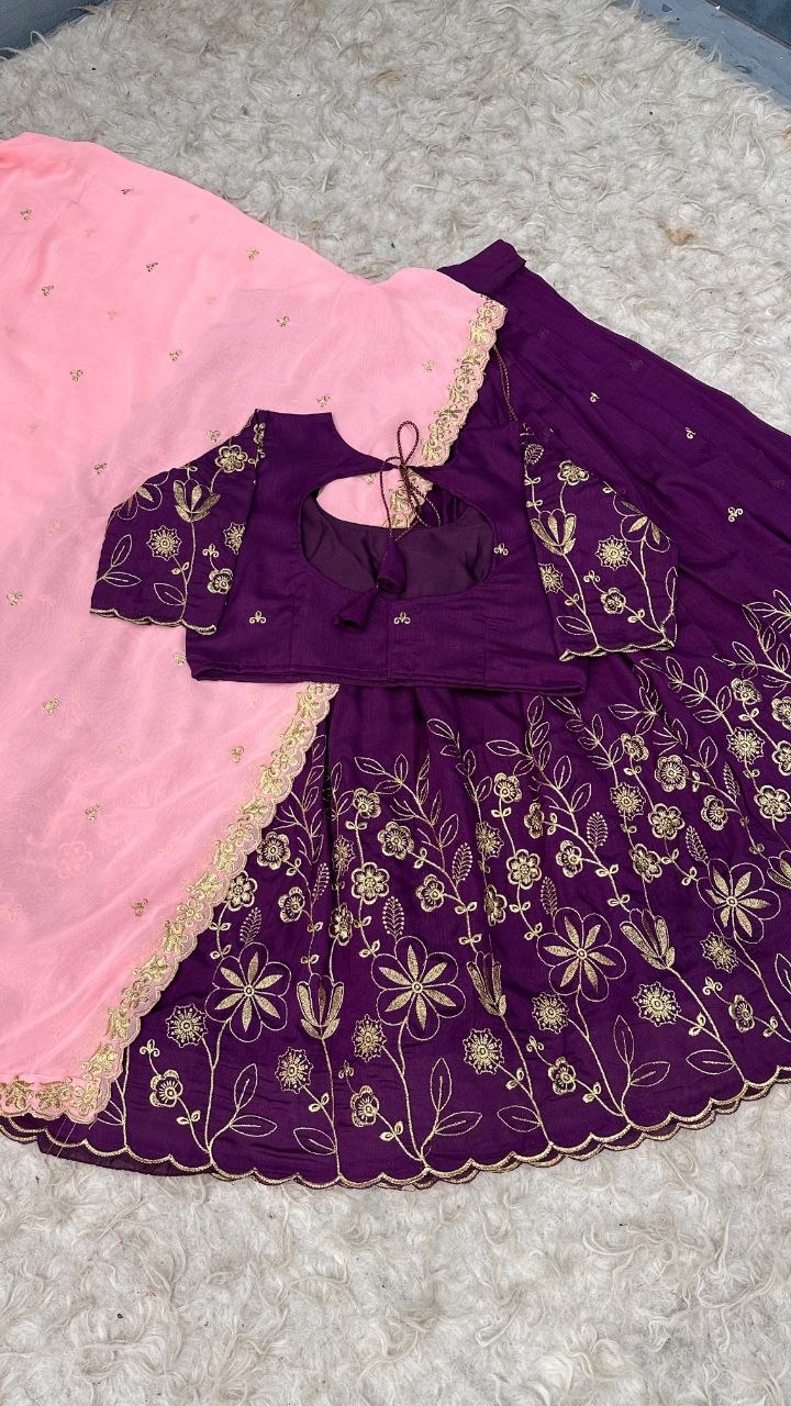 Floral Vichitra Silk Lehenga Set with Blush Pink Dupatta