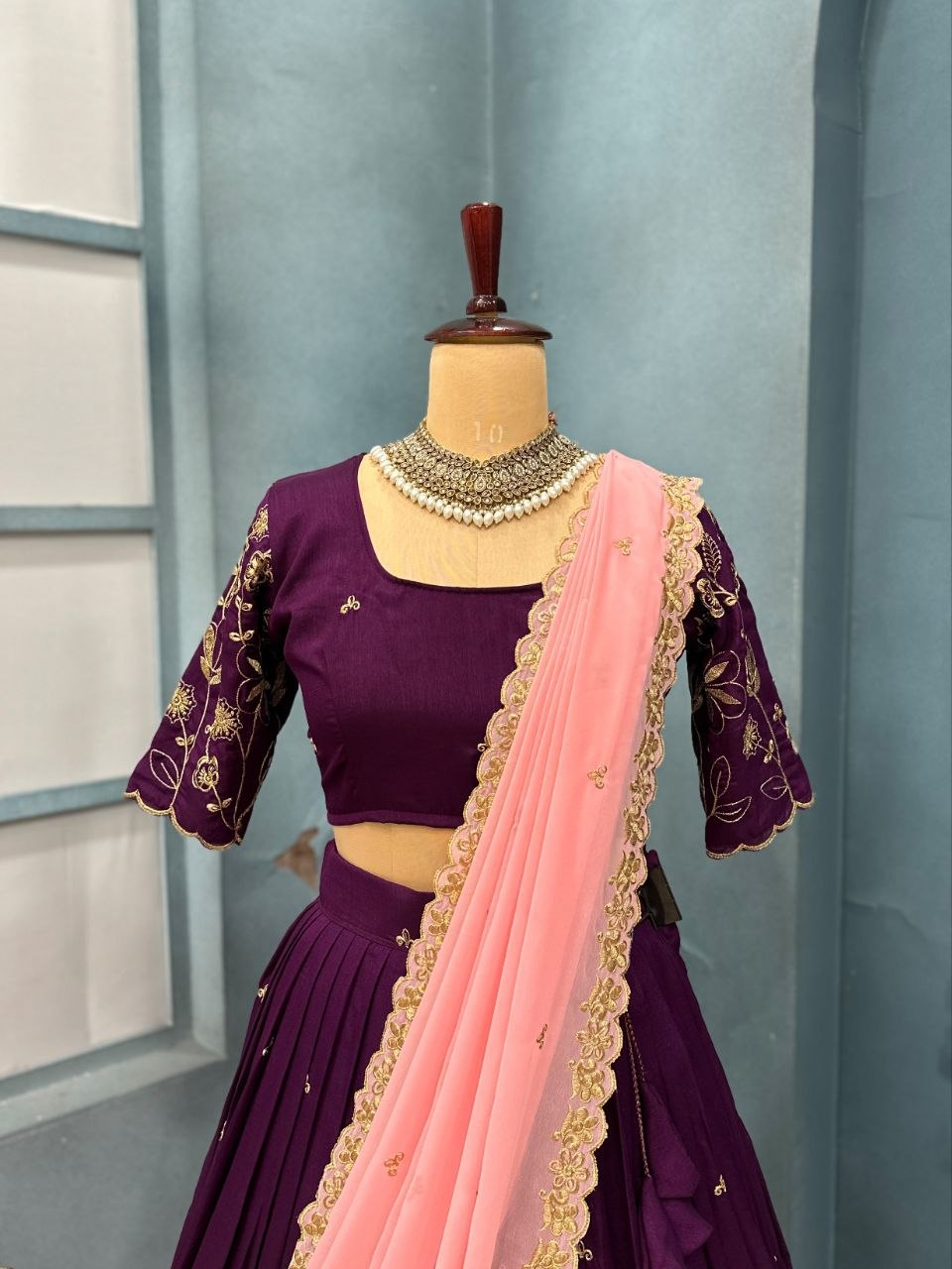 Floral Vichitra Silk Lehenga Set with Blush Pink Dupatta