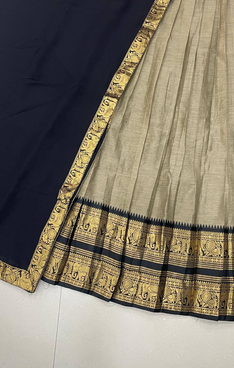South Indian Kanci Cotton Silk Zari Weaving Lehenga Choli Set with Georgette Dupatta for Women