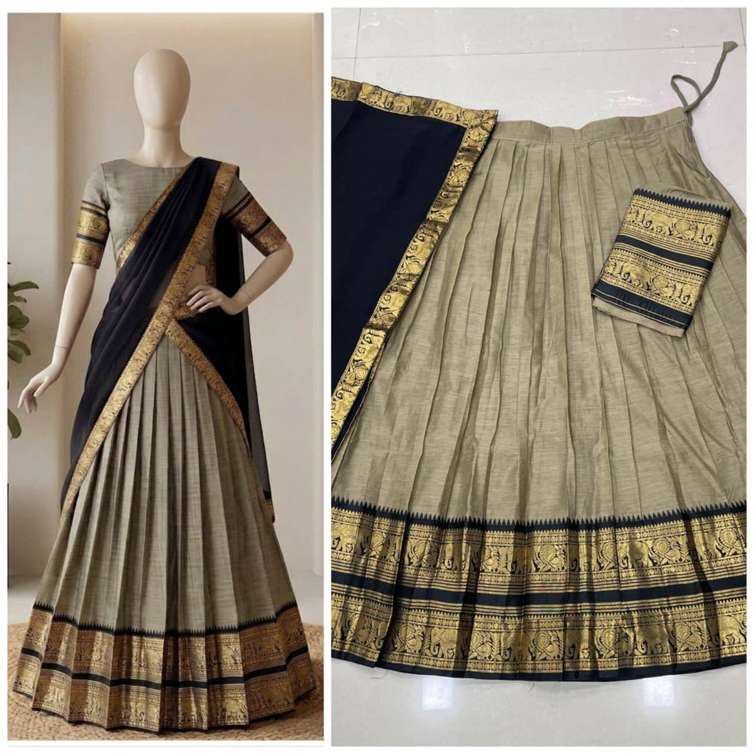 South Indian Kanci Cotton Silk Zari Weaving Lehenga Choli Set with Georgette Dupatta for Women