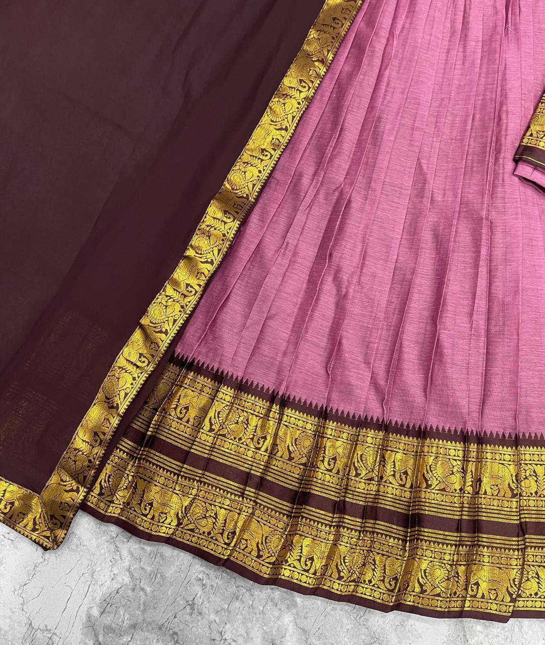 South Indian Kanci Cotton Silk Zari Weaving Lehenga Choli Set with Georgette Dupatta for Women