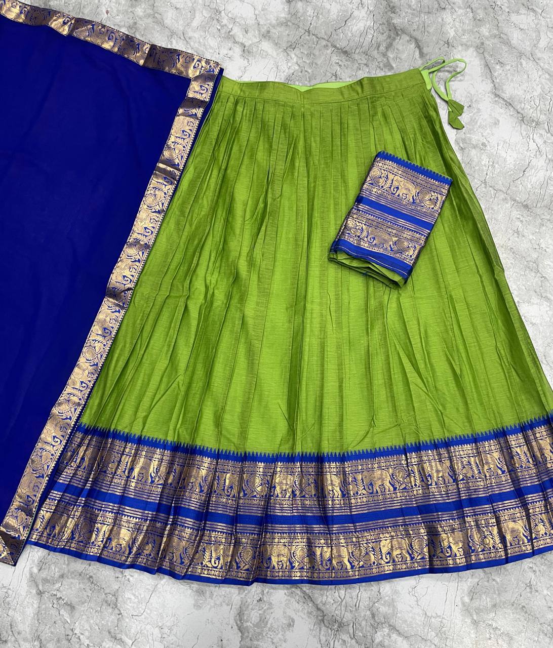 South Indian Kanci Cotton Silk Zari Weaving Lehenga Choli Set with Georgette Dupatta for Women