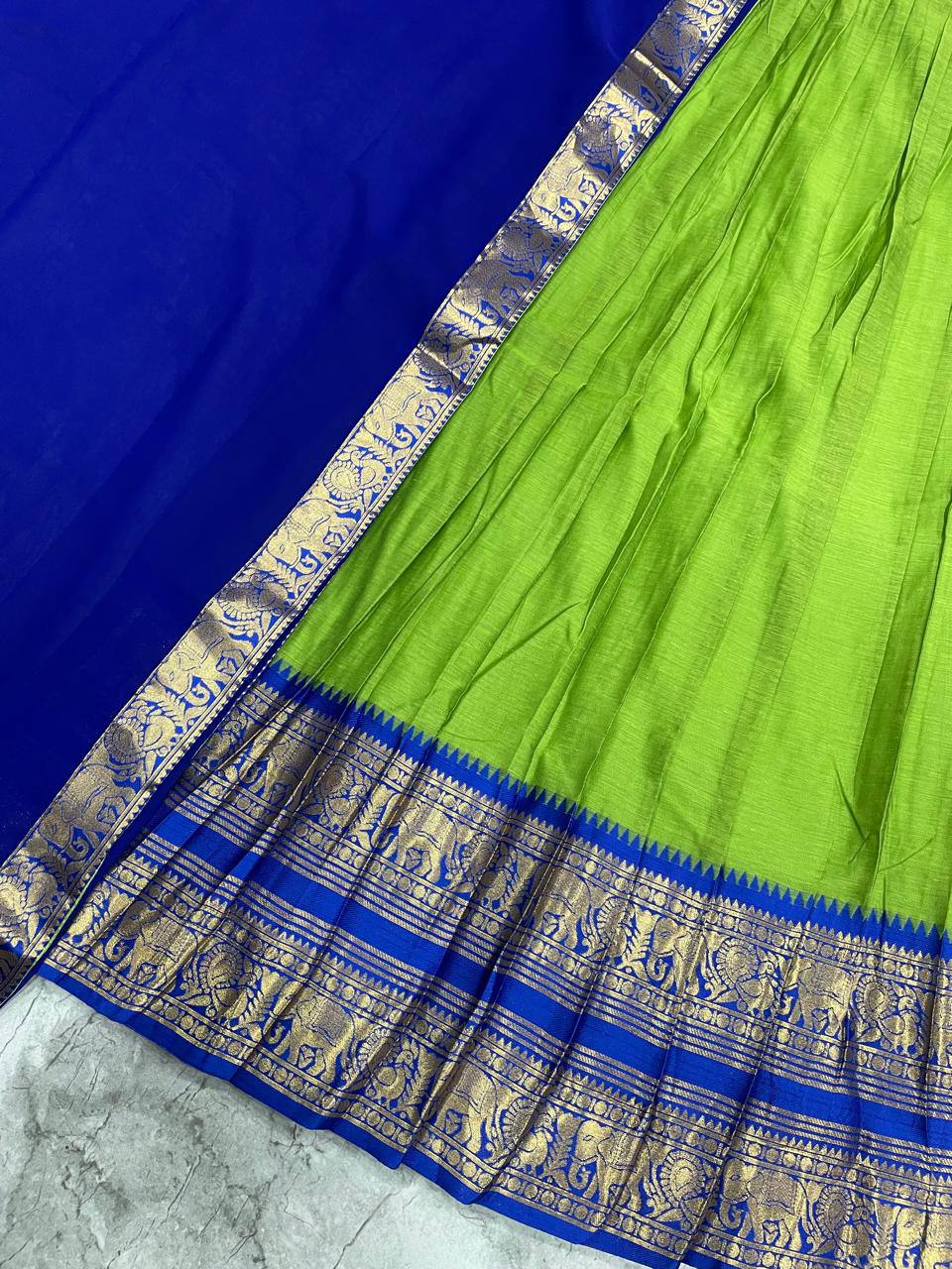 South Indian Kanci Cotton Silk Zari Weaving Lehenga Choli Set with Georgette Dupatta for Women