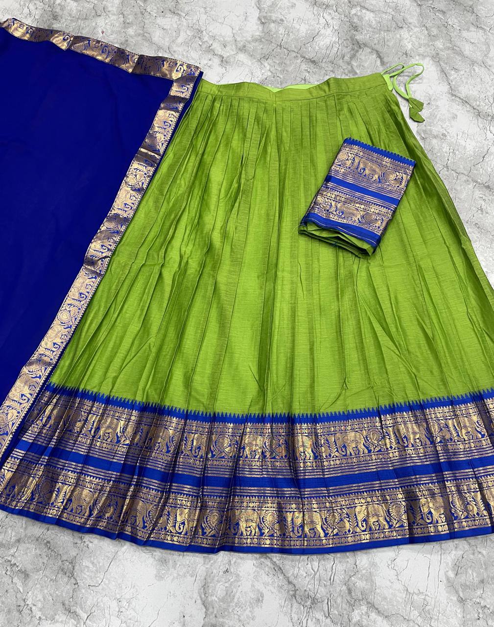 South Indian Kanci Cotton Silk Zari Weaving Lehenga Choli Set with Georgette Dupatta for Women