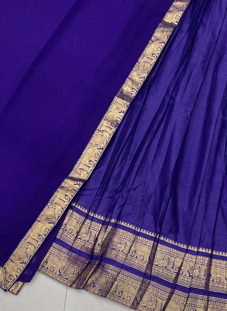 South Indian Kanci Cotton Silk Zari Weaving Lehenga Choli Set with Georgette Dupatta for Women