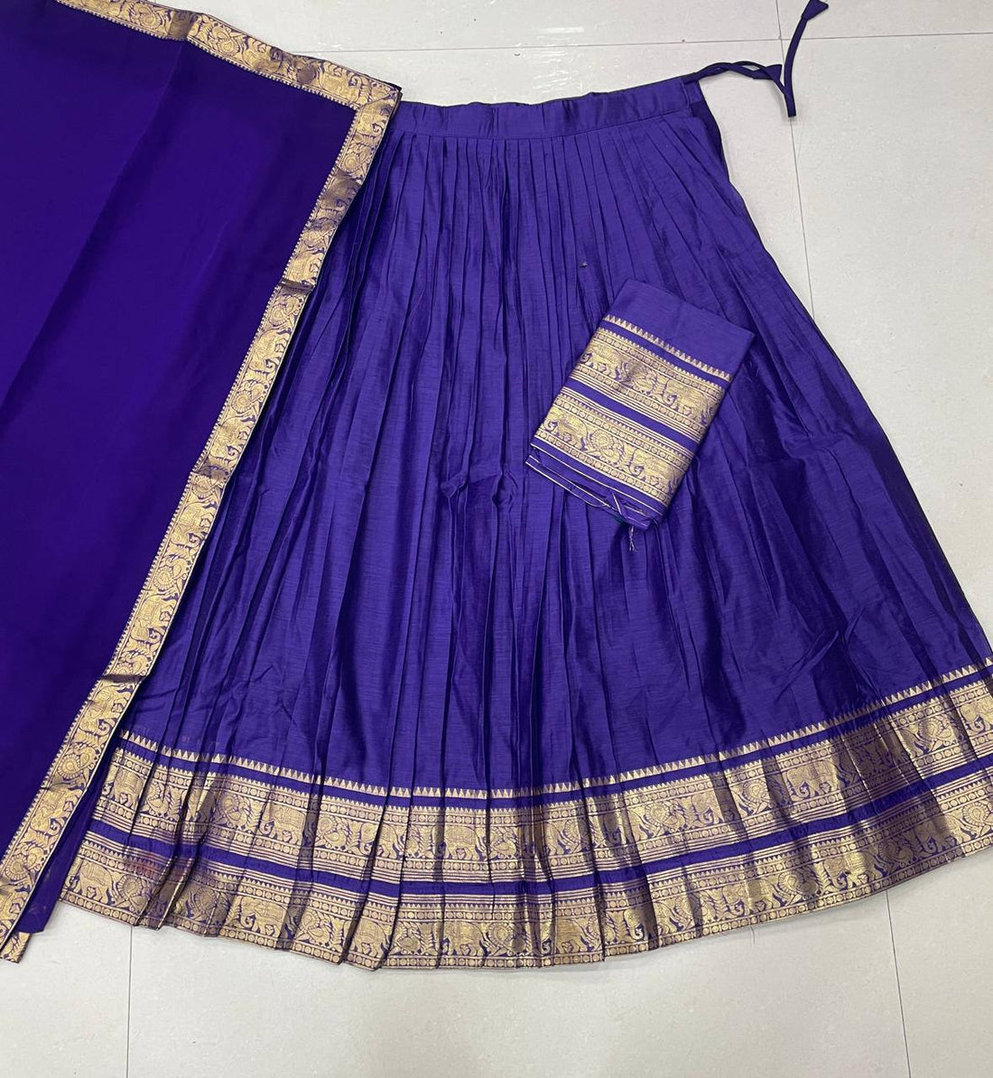 South Indian Kanci Cotton Silk Zari Weaving Lehenga Choli Set with Georgette Dupatta for Women